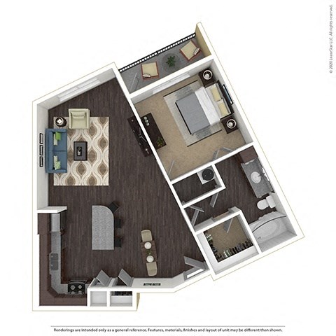 Floor plan for 1 bed, 1 bath, 827 sqft