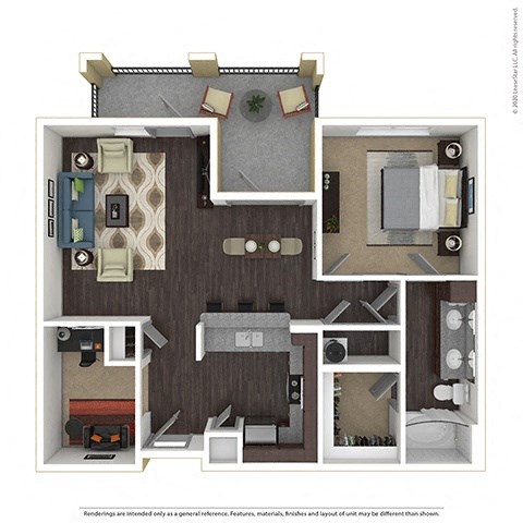 Floor plan for 1 bed, 1 bath, 851 sqft