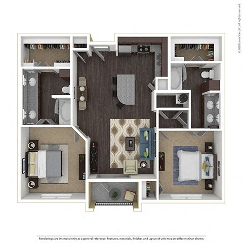 Floor plan for 2 beds, 2 baths, 1106 sqft