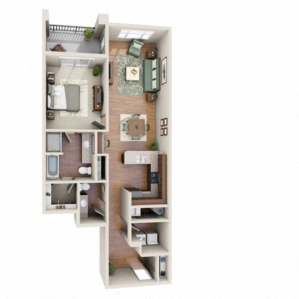 Floor plan for 1 bed, 1.5 baths, 926 sqft
