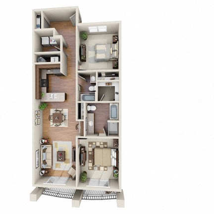 Floor plan for 2 beds, 2 baths, 1098 sqft