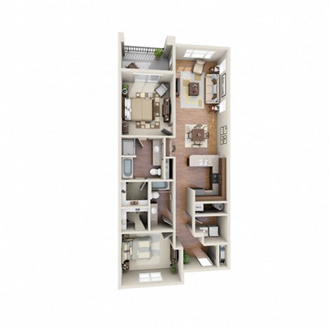 Floor plan for 2 beds, 2 baths, 1114 sqft