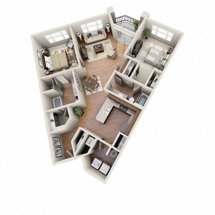 Floor plan for 2 beds, 2 baths, 1117 sqft