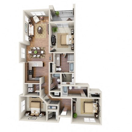 Floor plan for 3 beds, 3 baths, 1325 sqft
