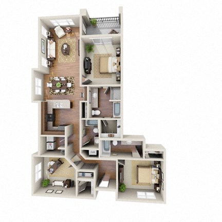 Floor plan for 3 beds, 3 baths, 1340 sqft