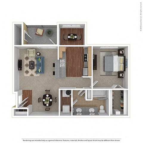 Floor plan for 1 bed, 1 bath, 852 sqft