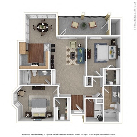 Floor plan for 2 beds, 2 baths, 1132 sqft