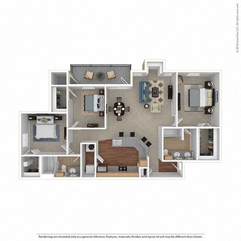 Floor plan for 3 beds, 2 baths, 1335 sqft