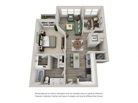 Floor plan for 1 bed, 1 bath, 868 sqft