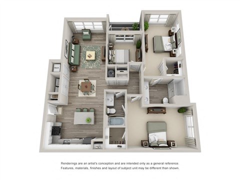 Floor plan for 3 beds, 2 baths, 1430 sqft