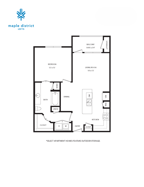 Floor plan for 1 bed, 1 bath, 783 sqft