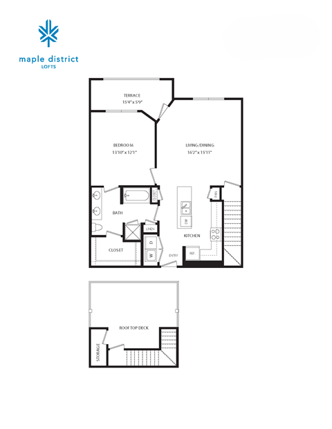 Floor plan for 1 bed, 1 bath, 889 sqft