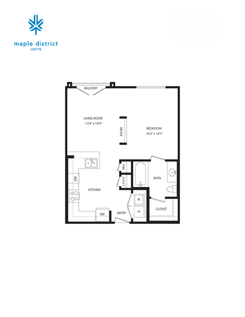 Floor plan for studio, 1 bath, 609 sqft