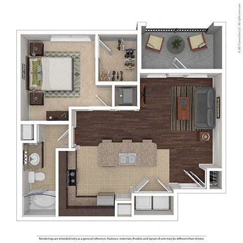 Floor plan for 1 bed, 1 bath, 675 sqft