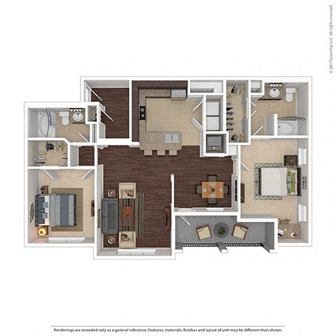 Floor plan for 2 beds, 2 baths, 1193 sqft