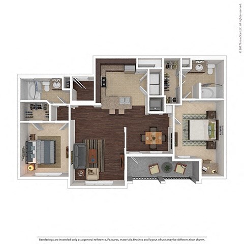 Floor plan for 2 beds, 2 baths, 1080 sqft
