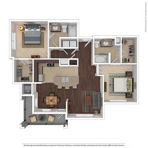 Floor plan for 2 beds, 2 baths, 1116 sqft