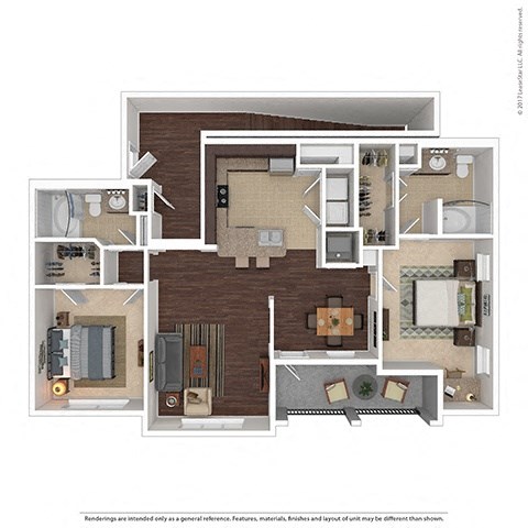 Floor plan for 2 beds, 2 baths, 1162 sqft