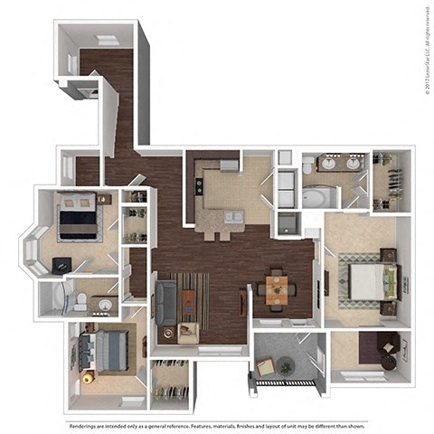 Floor plan for 3 beds, 2 baths, 1597 sqft