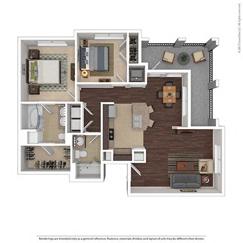 Floor plan for 2 beds, 2 baths, 974 sqft