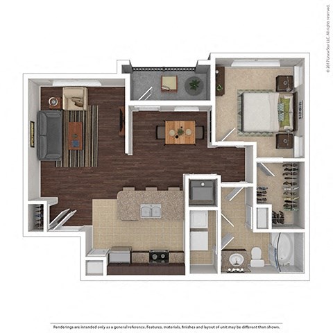 Floor plan for 1 bed, 1 bath, 760 sqft