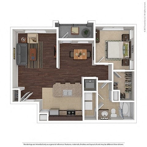 Floor plan for 1 bed, 1 bath, 841 sqft