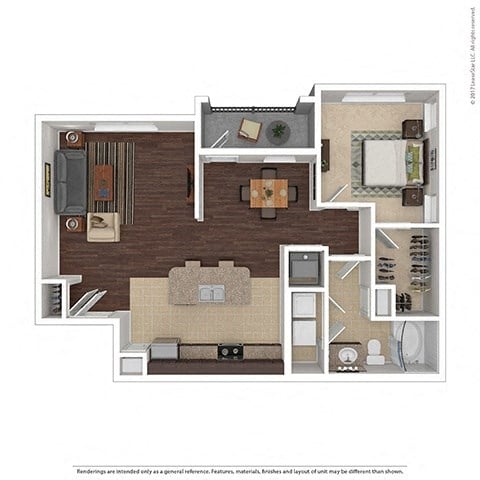 Floor plan for 1 bed, 1 bath, 883 sqft