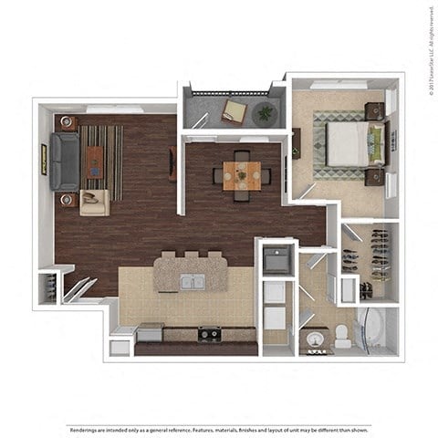 Floor plan for 1 bed, 1 bath, 910 sqft