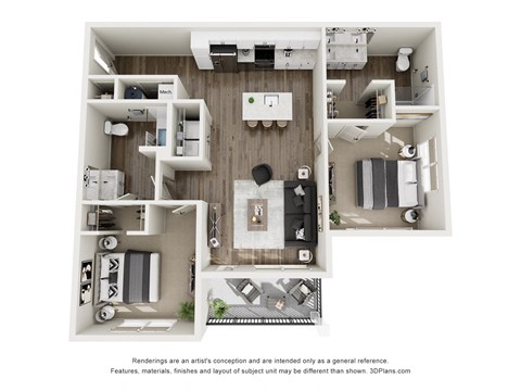 Floor plan for 2 beds, 2 baths, 1189 sqft