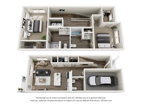 Floor plan for 2 beds, 2.5 baths, 1560 sqft