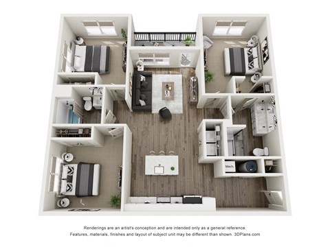 Floor plan for 3 beds, 2 baths, 1410 sqft