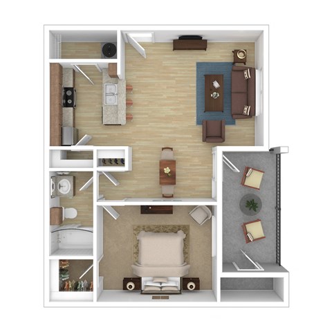 Floor plan for 1 bed, 1 bath, 738 sqft