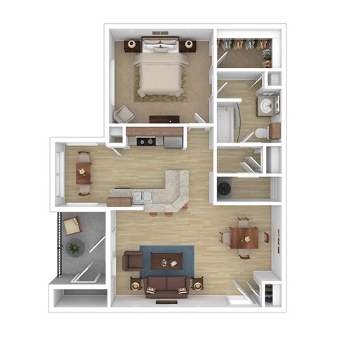 Floor plan for 1 bed, 1 bath, 856 sqft
