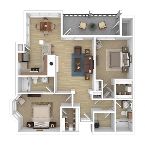 Floor plan for 2 beds, 2 baths, 1104 sqft