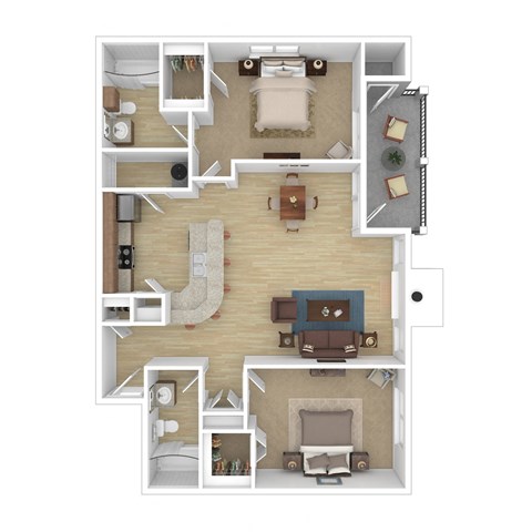 Floor plan for 2 beds, 2 baths, 1135 sqft