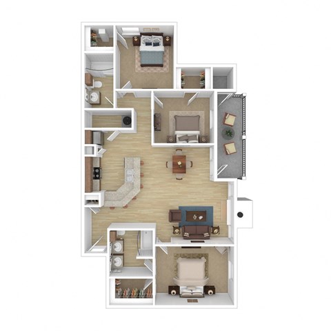 Floor plan for 3 beds, 2 baths, 1319 sqft