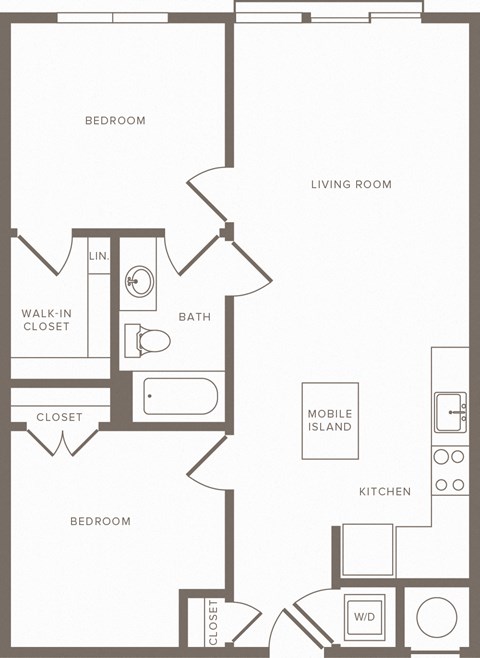 Floor plan for 2 beds, 1 bath, 850 sqft