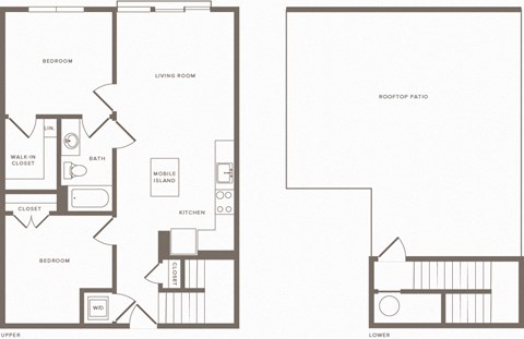Floor plan for 2 beds, 1 bath, 912 sqft