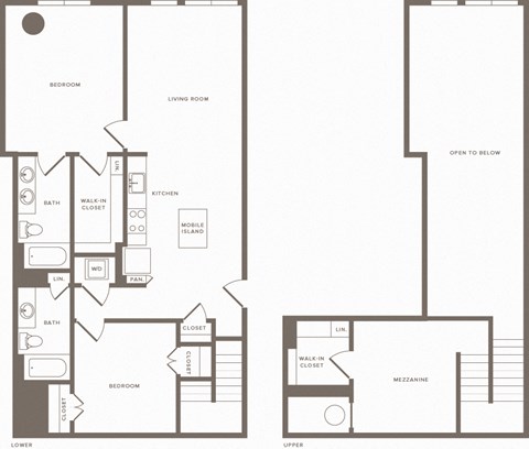 Floor plan for 2 beds, 2 baths, 1385 sqft