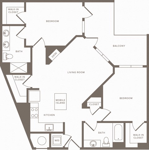 Floor plan for 2 beds, 2 baths, 1054 sqft