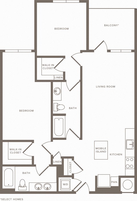 Floor plan for 2 beds, 2 baths, 1092 sqft