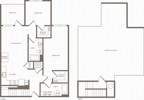 Floor plan for 2 beds, 2 baths, 1162 sqft