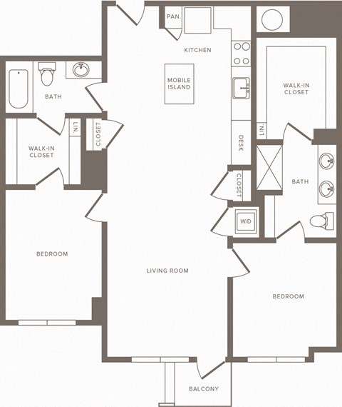 Floor plan for 2 beds, 2 baths, 1250 sqft