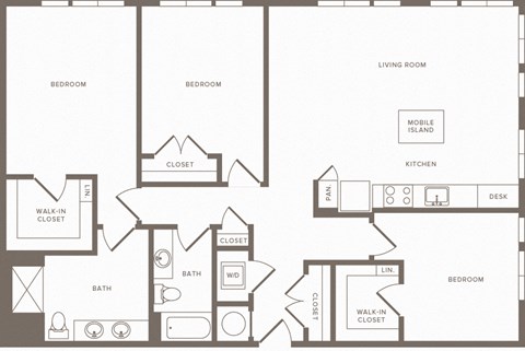 Floor plan for 3 beds, 2 baths, 1467 sqft