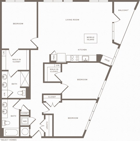 Floor plan for 3 beds, 2 baths, 1482 sqft