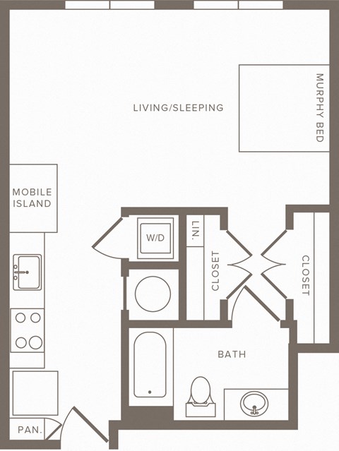 Floor plan for studio, 1 bath, 513 sqft