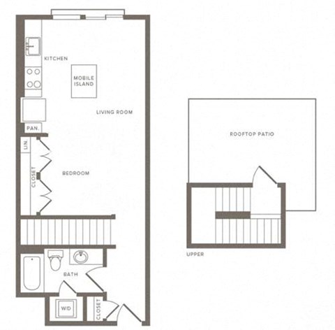 Floor plan for studio, 1 bath, 647 sqft