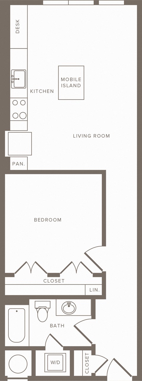 Floor plan for 1 bed, 1 bath, 742 sqft