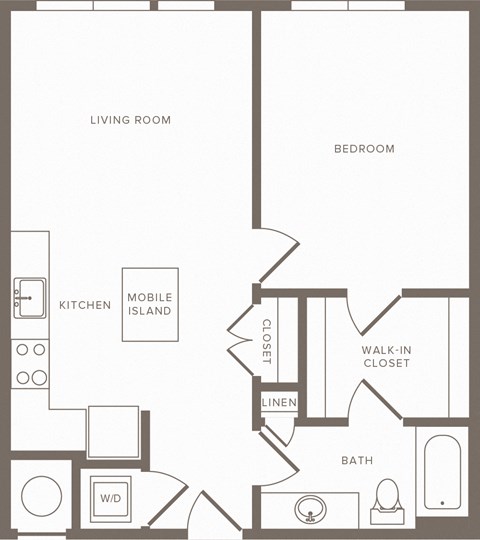Floor plan for 1 bed, 1 bath, 713 sqft