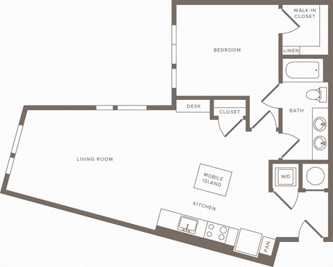 Floor plan for 1 bed, 1 bath, 814 sqft